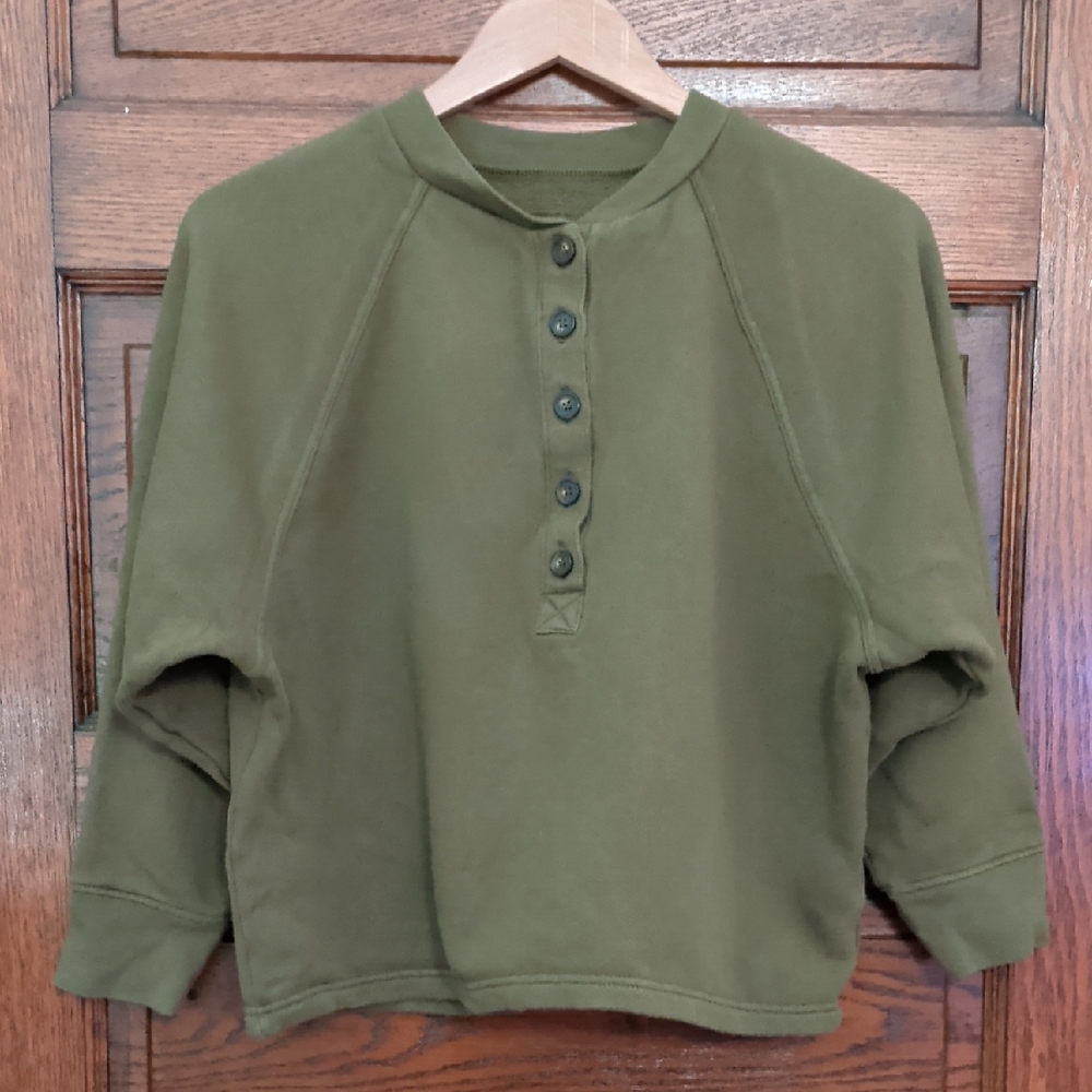 Madewell Forest Green Button-Up Sweatshirt